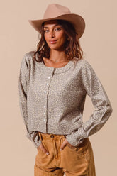 SO ME Two Tone Leopard Vintage Print Button Up Cardigan VINTAGE OATMEAL OutfitFlow